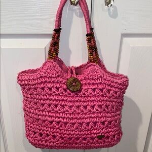Pink Woven straw Tote Bag